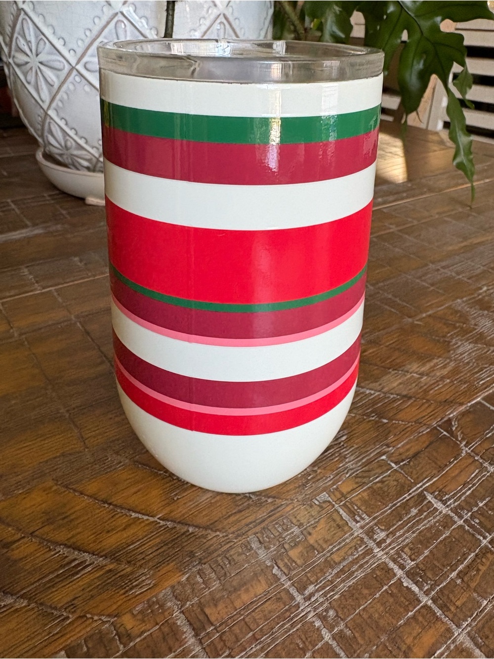Kate Spade Red and Green Striped 16oz Wine Tumbler